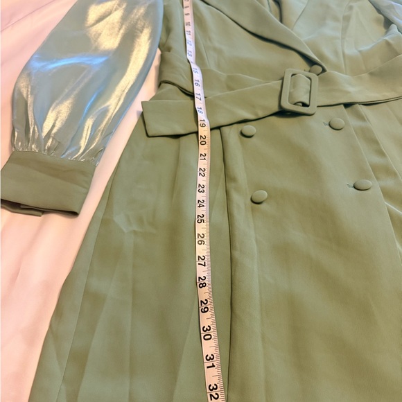 Sage Green Belted Blazer Dress w/ Sheer Sleeves – Size M (NWT) - Picture 2 of 7